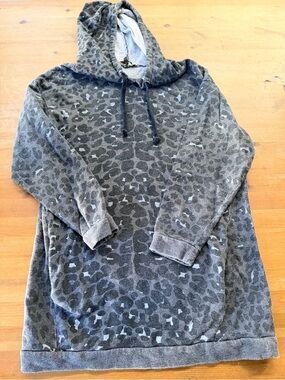 Maje Grey animal print faded/washed cotton Terry drawstring Hoodie Medium